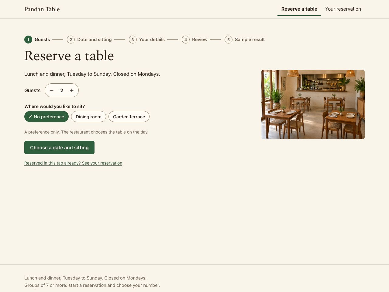 Restaurant reservations — Pandan Table