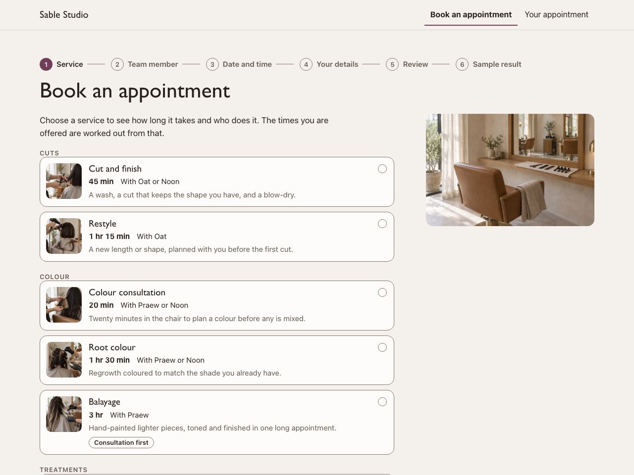 Salon appointments — Sable Studio