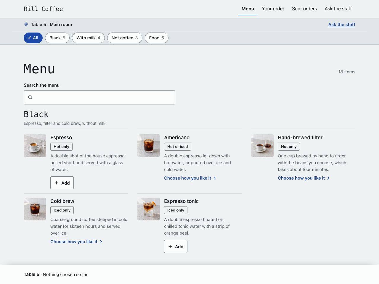 Café drink ordering — Rill Coffee