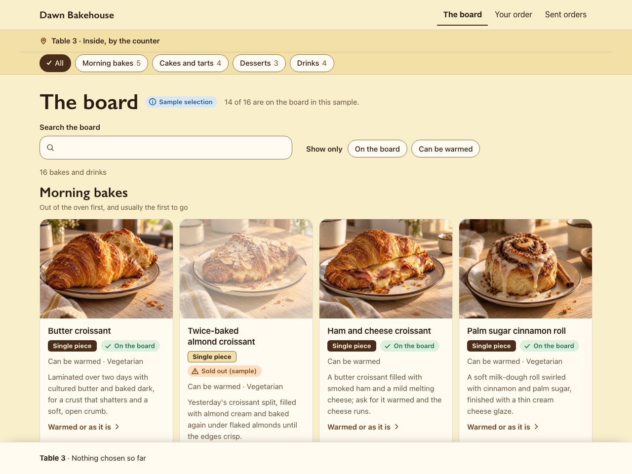 Bakery café ordering — Dawn Bakehouse