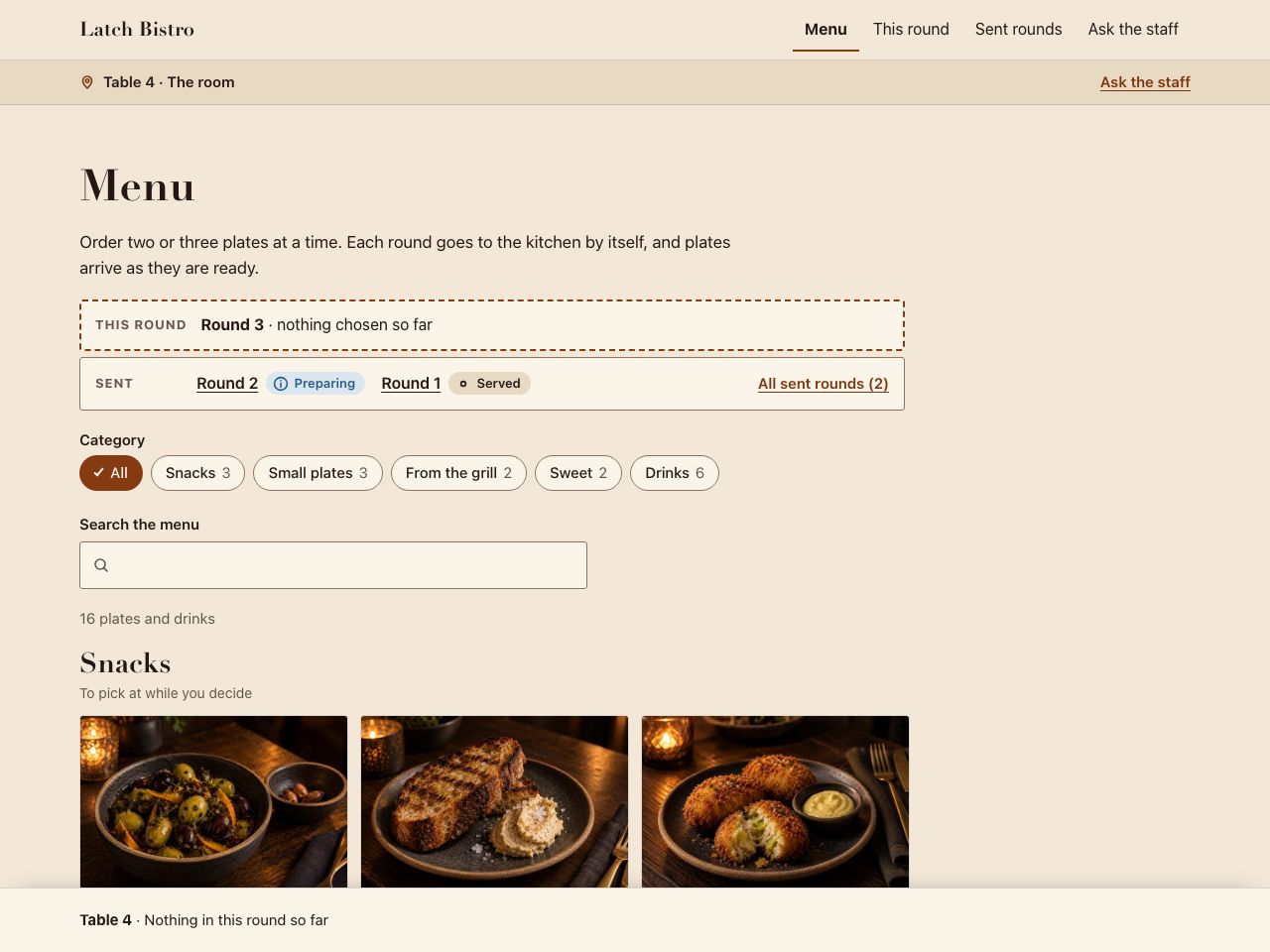Bistro ordering in rounds — Latch Bistro