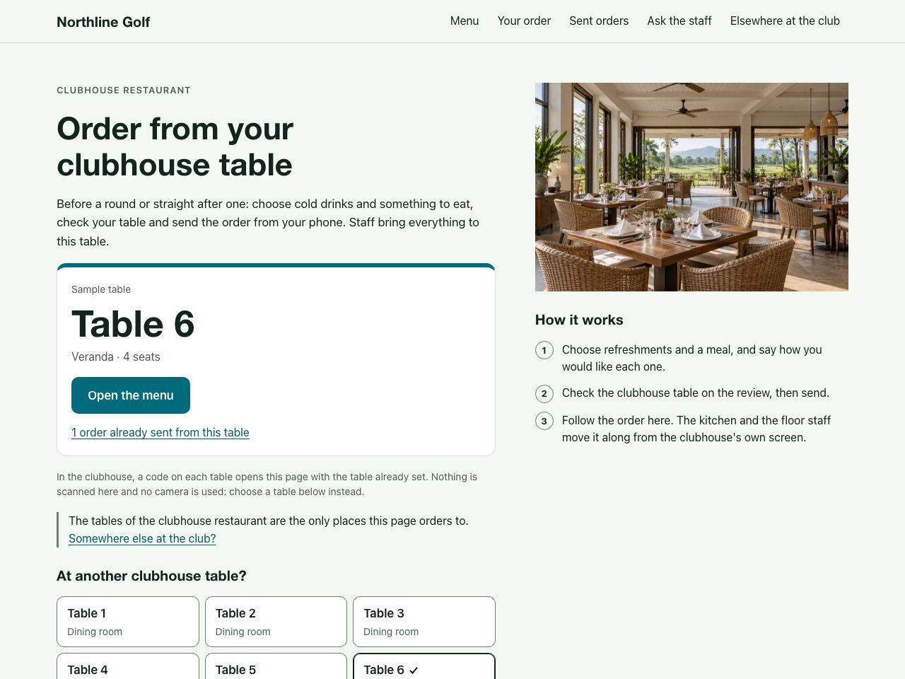 Clubhouse restaurant ordering — Northline Golf