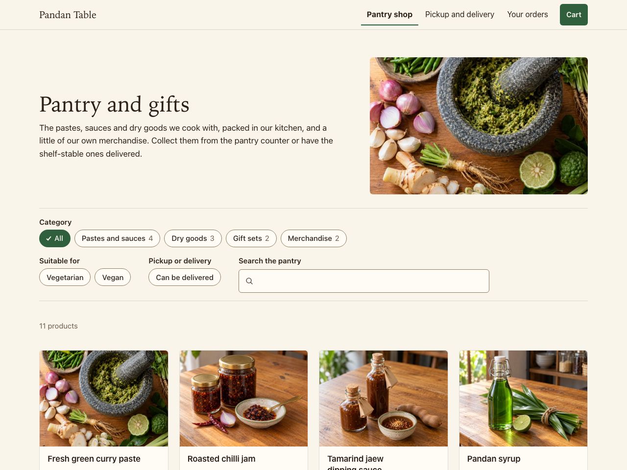 Restaurant pantry shop — Pandan Table