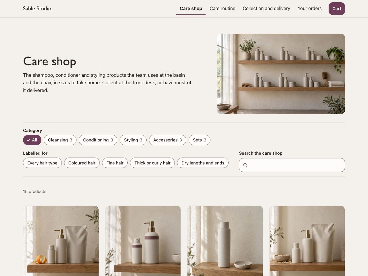 Salon care products — Sable Studio