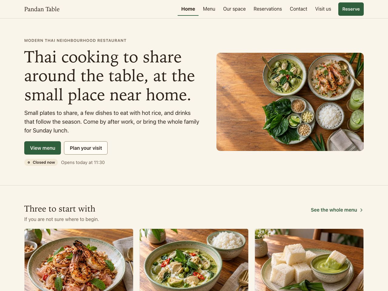 Restaurant website — Pandan Table