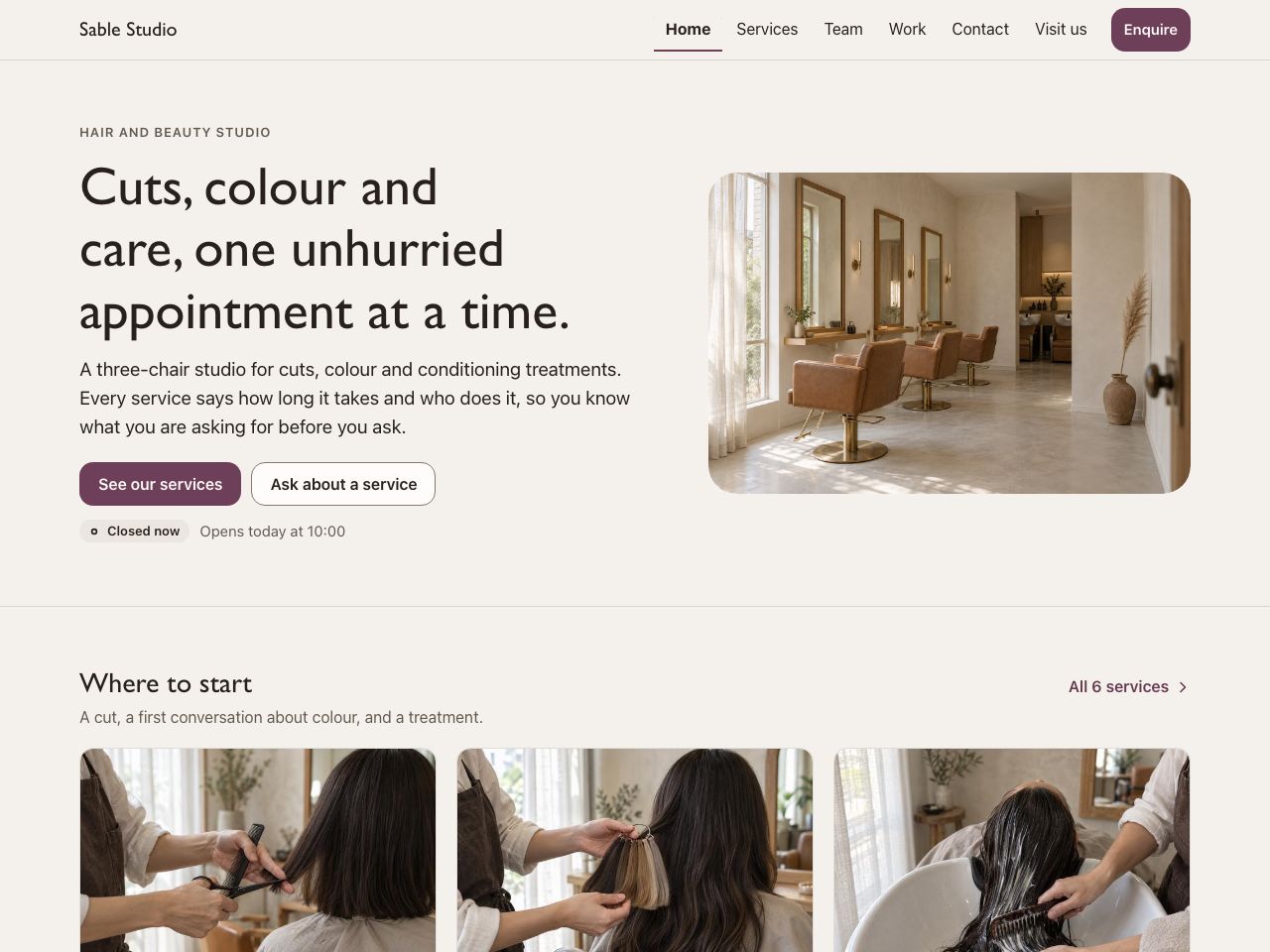Salon website — Sable Studio