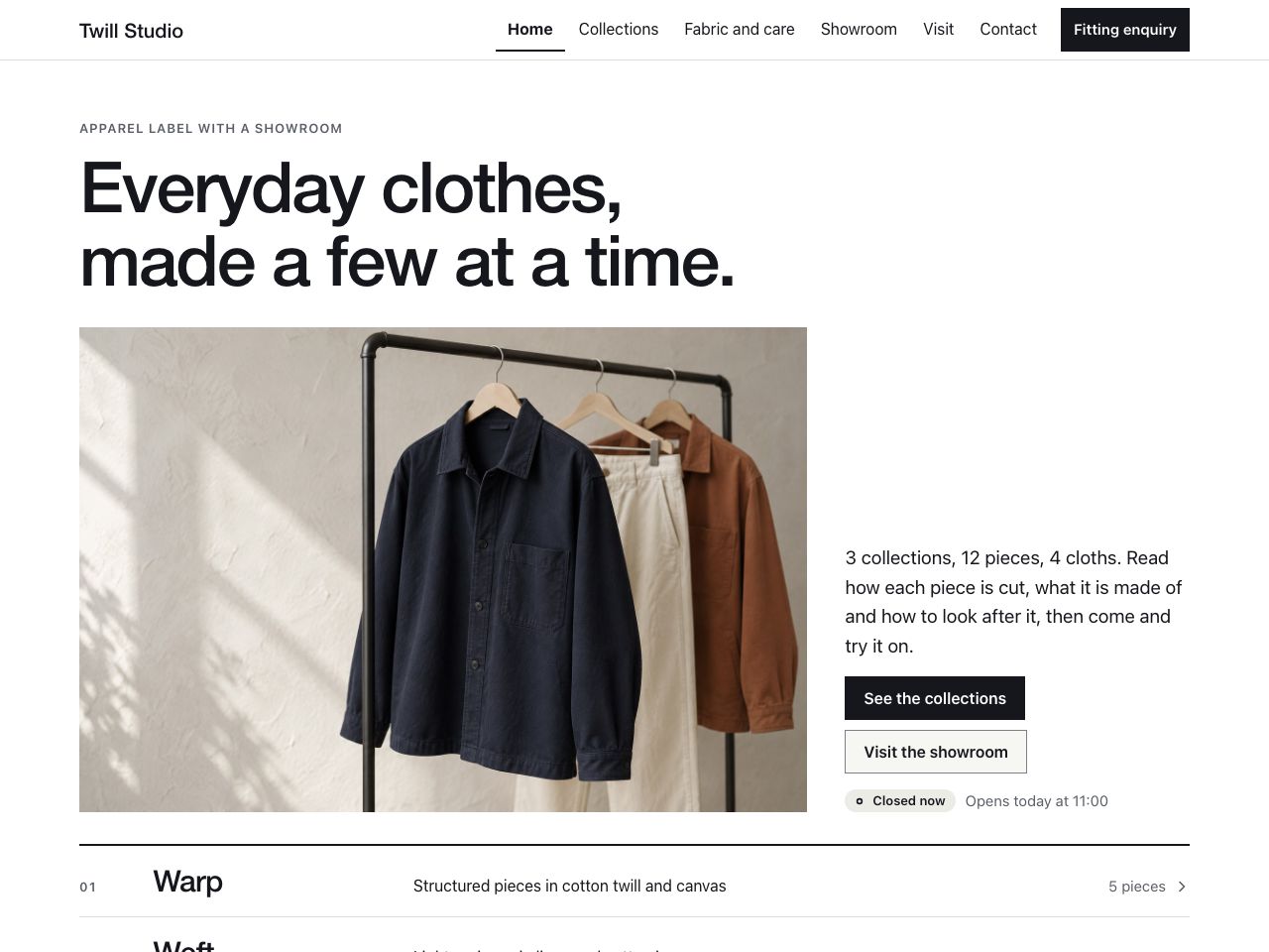 Apparel brand website — Twill Studio