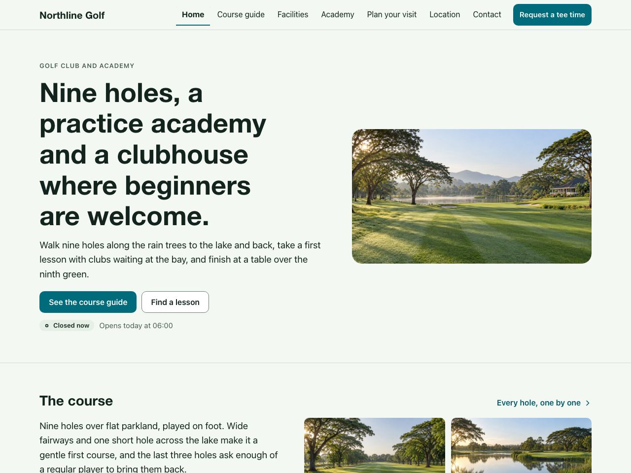 Golf club website — Northline Golf